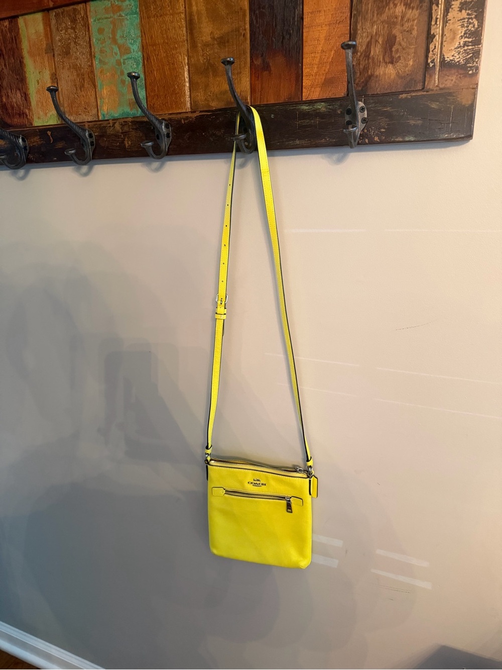 Coach Neon Yellow Pebble Leather Crossbody Bag